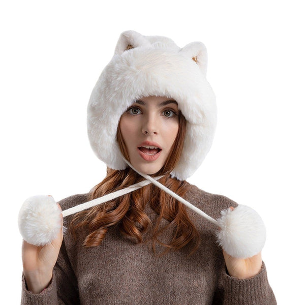 Cute Knitted Hat Winter Female Cartoon Cat Ears Beanie Cap