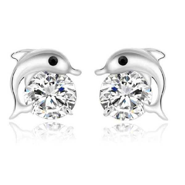Veile Studios Cute Lovely Dolphin Cubic Zirconia Crystal Earrings
