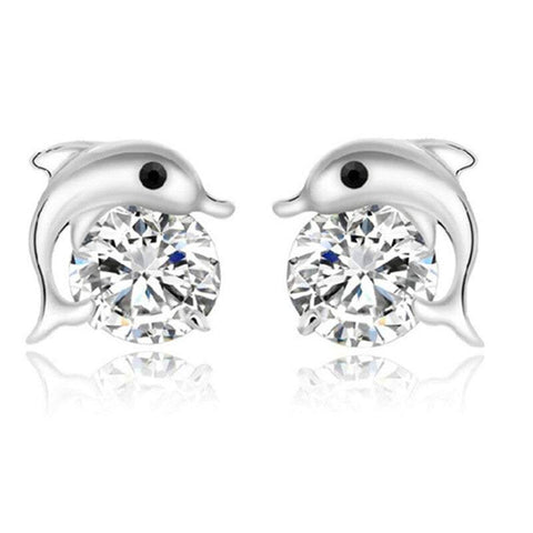 Veile Studios Cute Lovely Dolphin Cubic Zirconia Crystal Earrings