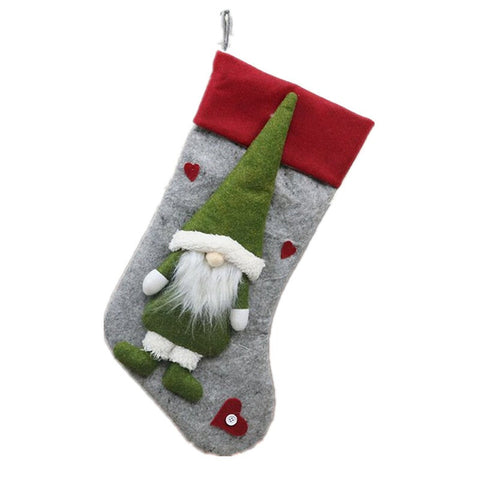 Cute No Face Doll Shape Christmas Stocking Hanging Bag Grey Socks