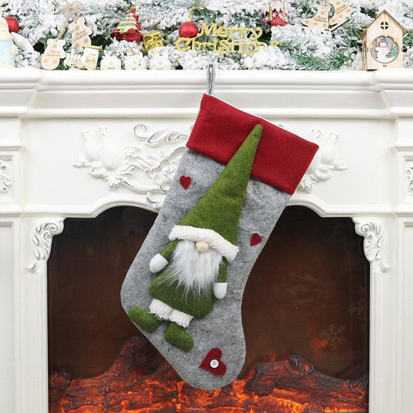 Cute No Face Doll Shape Christmas Stocking Hanging Bag Grey Socks