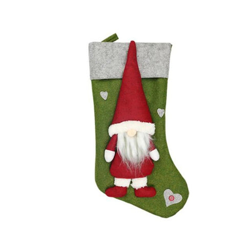 Cute No Face Doll Shape Christmas Stocking Hanging Bag Green Socks