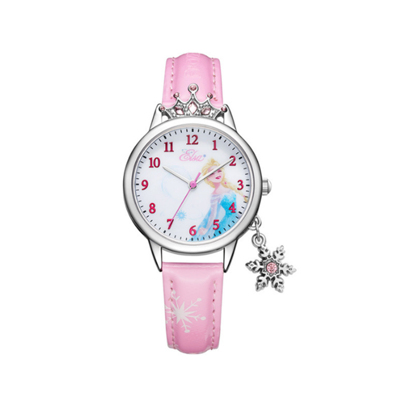 Veile Studios Cute Winter Romance Watches Shiny Crown Princess Snowflake Pendant Decorative Quartz For Kids Children's Watches