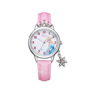 Cute Winter Romance Watches Shiny Crown Princess Snowflake Pendant Decorative Quartz For Kids