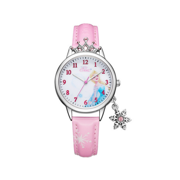 Cute Winter Romance Watches Shiny Crown Princess Snowflake Pendant Decorative Quartz For Kids