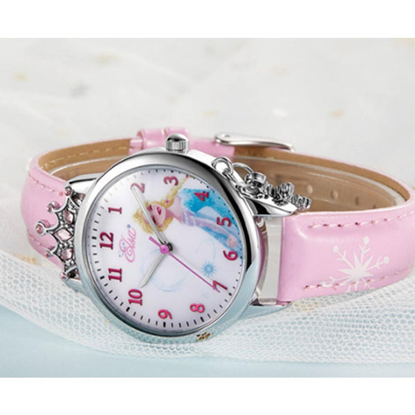 Veile Studios Cute Winter Romance Watches Shiny Crown Princess Snowflake Pendant Decorative Quartz For Kids Children's Watches