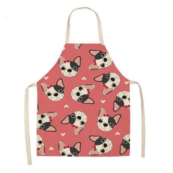 Cute Dog Printed Cotton Linen Kitchen Apron Aprons