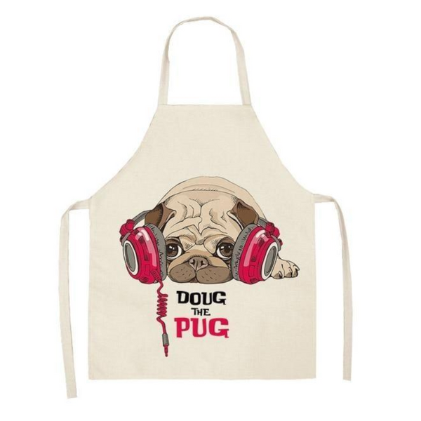 Cute Dog Printed Cotton Linen Kitchen Apron Aprons