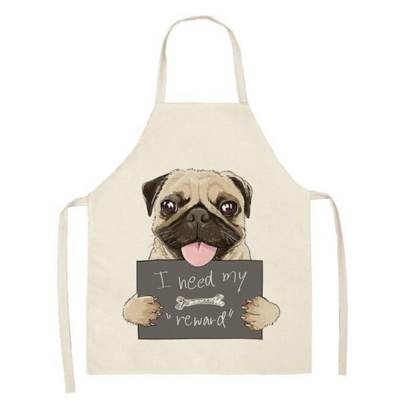 Cute Dog Printed Cotton Linen Kitchen Apron Aprons