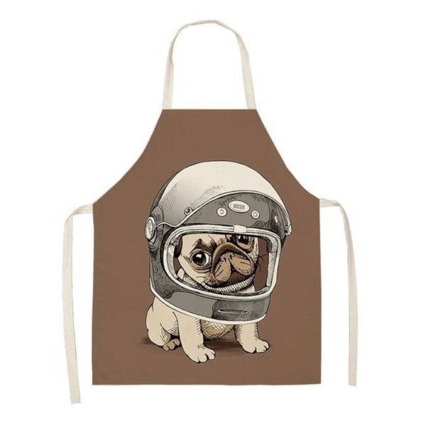 Cute Dog Printed Cotton Linen Kitchen Apron Aprons