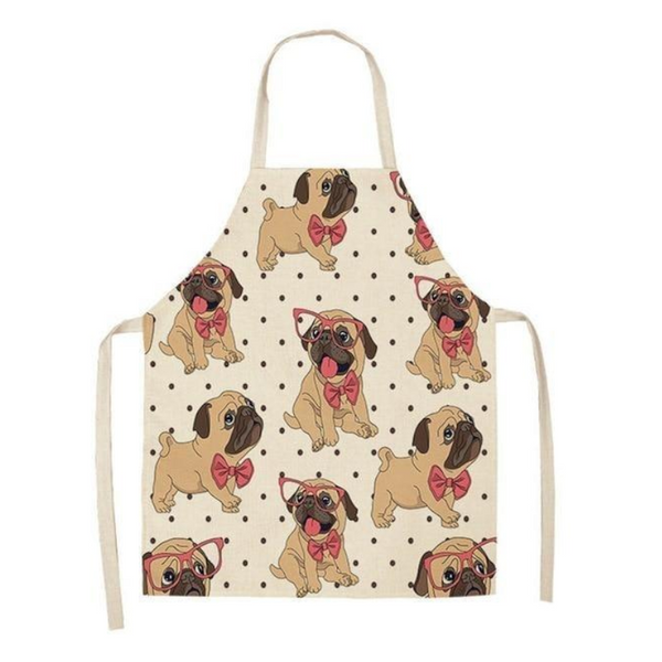 Cute Dog Printed Cotton Linen Kitchen Apron Aprons