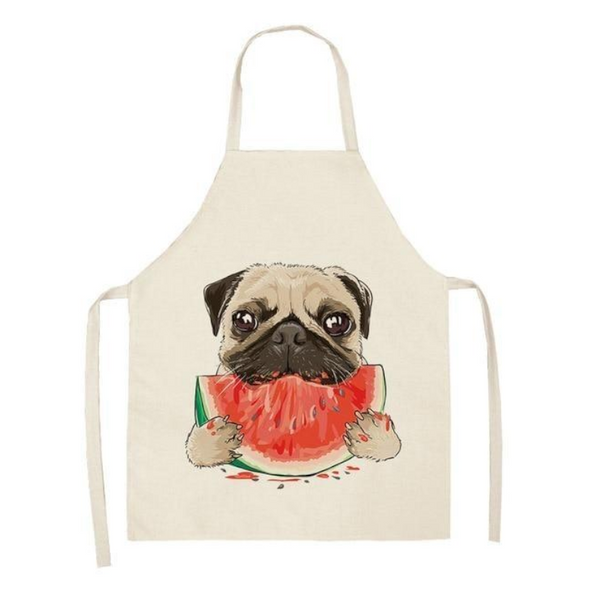 Cute Dog Printed Cotton Linen Kitchen Apron Aprons