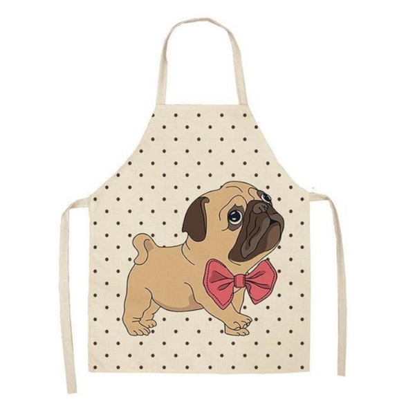 Cute Dog Printed Cotton Linen Kitchen Apron Aprons
