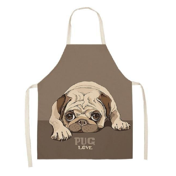 Cute Dog Printed Cotton Linen Kitchen Apron Aprons