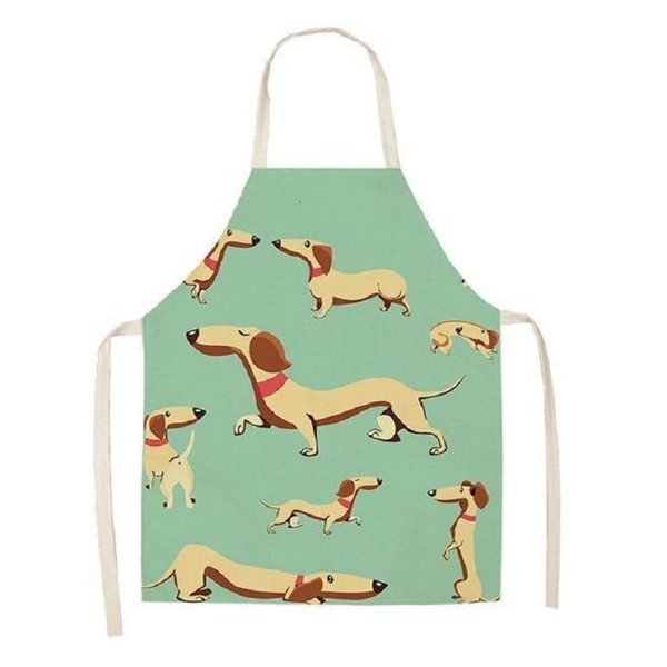 Cute Dog Printed Cotton Linen Kitchen Apron Aprons