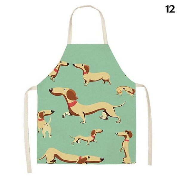 Cute Dog Printed Cotton Linen Kitchen Apron Aprons