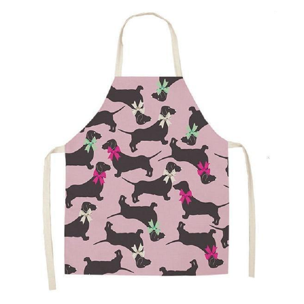 Cute Dog Printed Cotton Linen Kitchen Apron Aprons