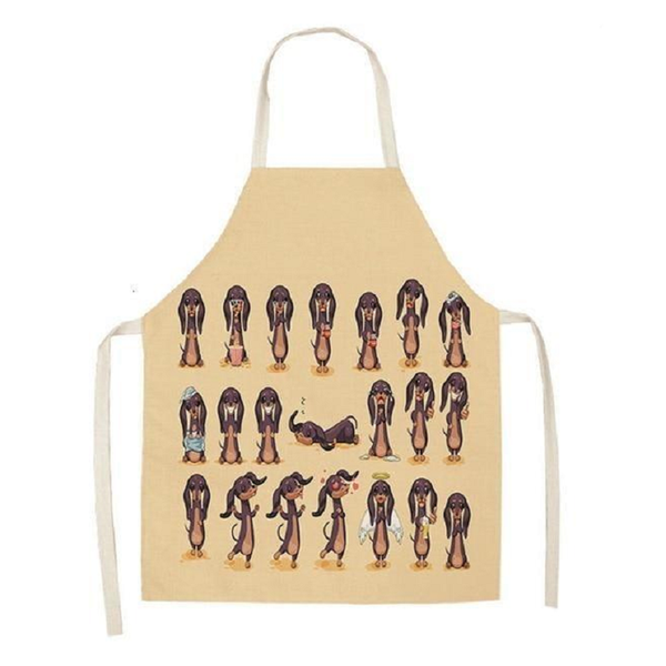 Cute Dog Printed Cotton Linen Kitchen Apron Aprons