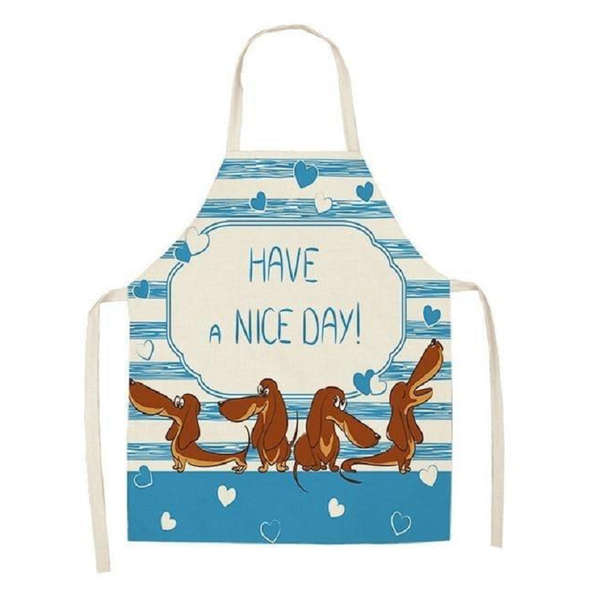 Cute Dog Printed Cotton Linen Kitchen Apron Aprons