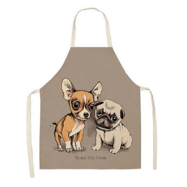 Cute Dog Printed Cotton Linen Kitchen Apron Aprons