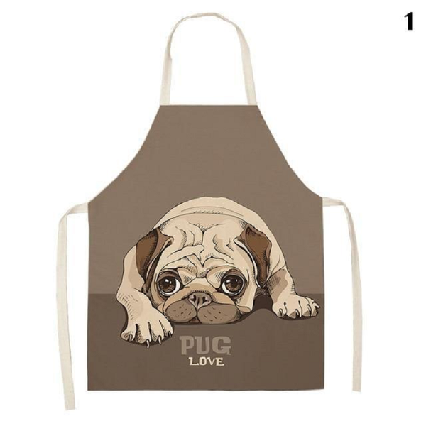 Cute Dog Printed Cotton Linen Kitchen Apron Aprons