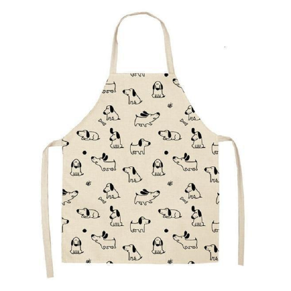 Cute Dog Printed Cotton Linen Kitchen Apron Aprons