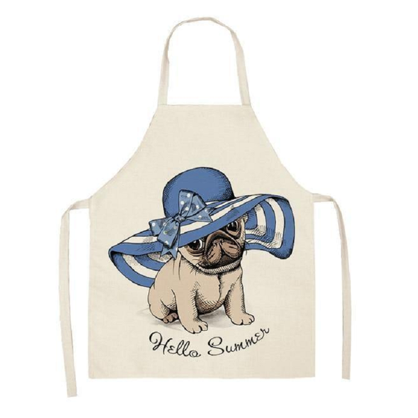 Cute Dog Printed Cotton Linen Kitchen Apron Aprons