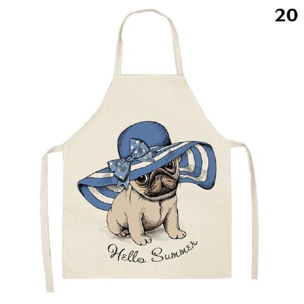 Cute Dog Printed Cotton Linen Kitchen Apron Aprons