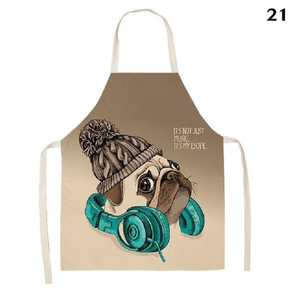 Cute Dog Printed Cotton Linen Kitchen Apron Aprons