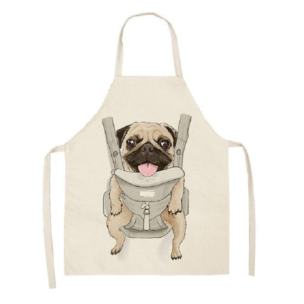 Cute Dog Printed Cotton Linen Kitchen Apron Aprons