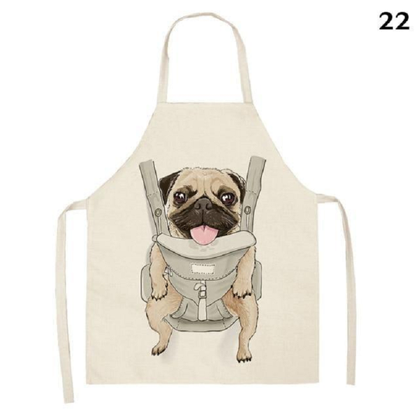 Cute Dog Printed Cotton Linen Kitchen Apron Aprons
