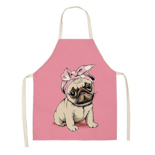 Cute Dog Printed Cotton Linen Kitchen Apron Aprons