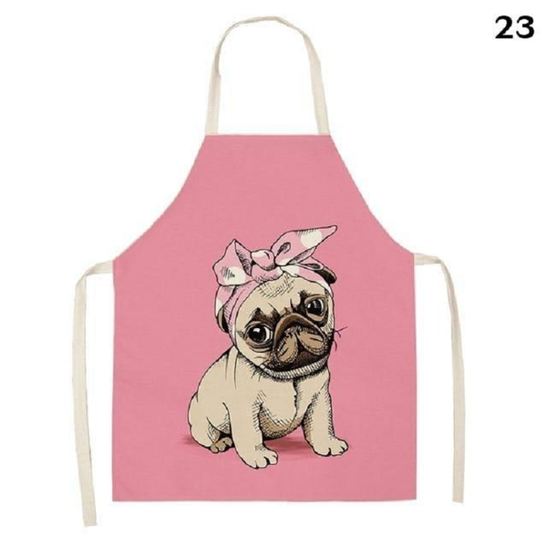 Cute Dog Printed Cotton Linen Kitchen Apron Aprons