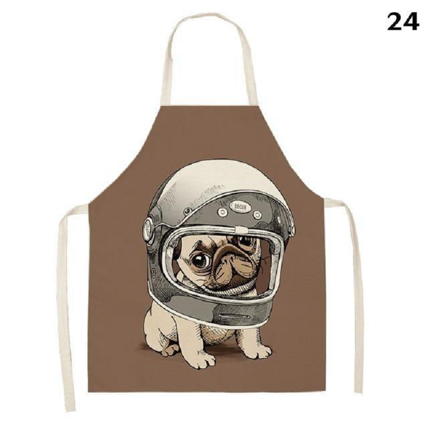Cute Dog Printed Cotton Linen Kitchen Apron Aprons