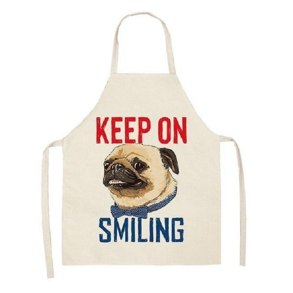 Cute Dog Printed Cotton Linen Kitchen Apron Aprons