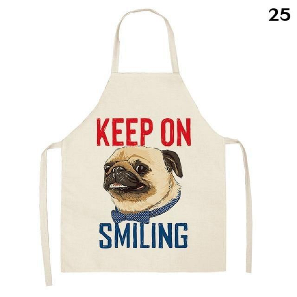Cute Dog Printed Cotton Linen Kitchen Apron Aprons