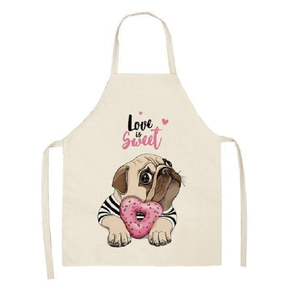 Cute Dog Printed Cotton Linen Kitchen Apron Aprons