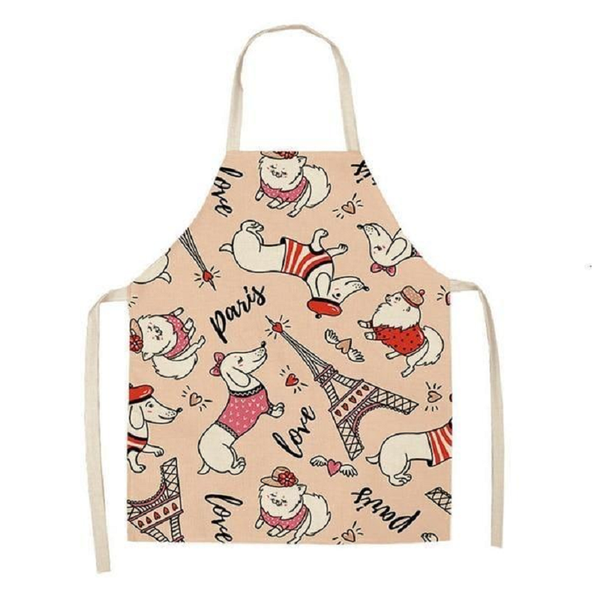 Cute Dog Printed Cotton Linen Kitchen Apron Aprons