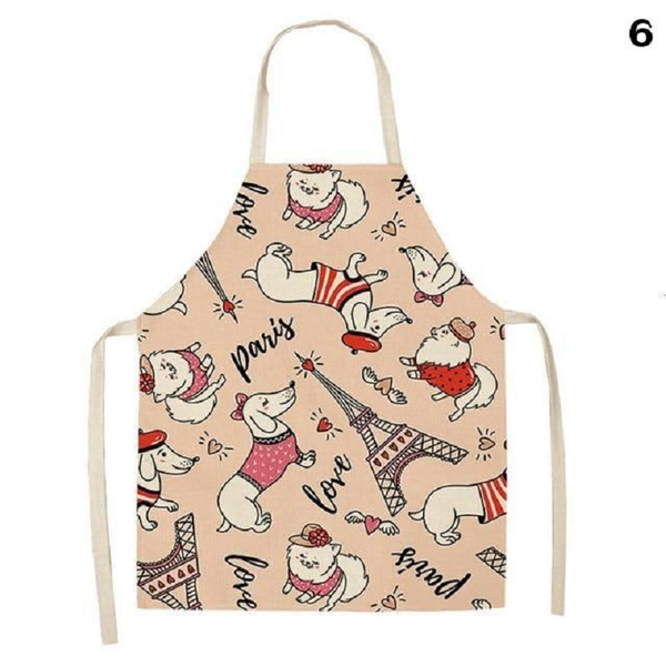 Cute Dog Printed Cotton Linen Kitchen Apron Aprons