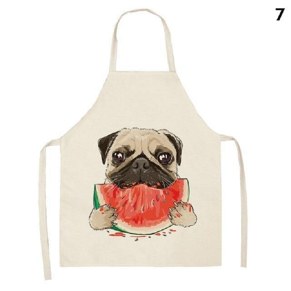 Cute Dog Printed Cotton Linen Kitchen Apron Aprons