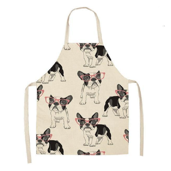 Cute Dog Printed Cotton Linen Kitchen Apron Aprons