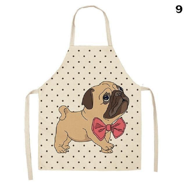 Cute Dog Printed Cotton Linen Kitchen Apron Aprons