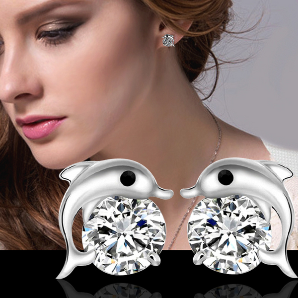 Veile Studios Cute Lovely Dolphin Cubic Zirconia Crystal Earrings