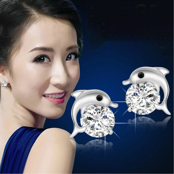 Veile Studios Cute Lovely Dolphin Cubic Zirconia Crystal Earrings