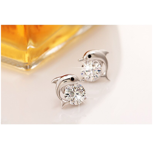 Veile Studios Cute Lovely Dolphin Cubic Zirconia Crystal Earrings