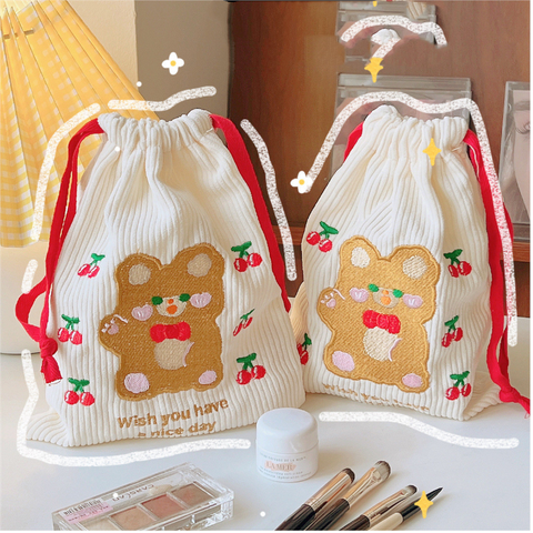 Cute Fabric Drawstring Teddy Storage Bags