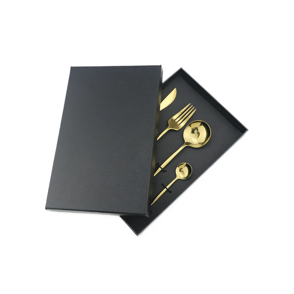 4Pcs Stainless Steel Tableware Cutlery Set Gold Knife Fork Spoon With Gift Box Cutlery Sets