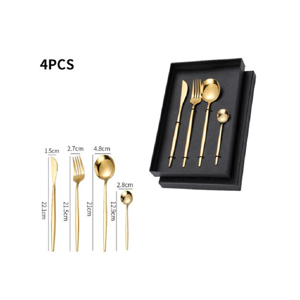 4Pcs Stainless Steel Tableware Cutlery Set Gold Knife Fork Spoon With Gift Box Cutlery Sets