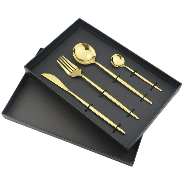 4Pcs Stainless Steel Tableware Cutlery Set Gold Knife Fork Spoon With Gift Box Cutlery Sets