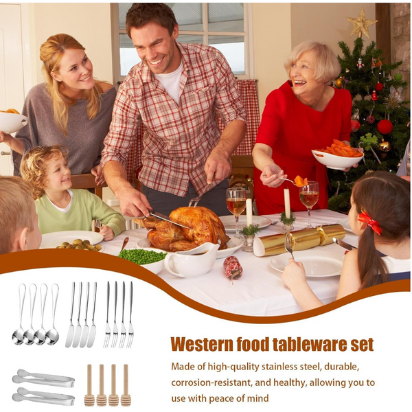 Cutlery Set 16 Piece Cheese Knife | Pastry Forks Oval Coffee Spoons Kitchen Tongs & Serving Stirring Cutlery Sets